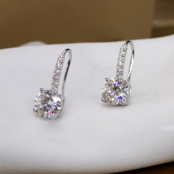 NEW 18K White/Rose Gold Diamond Drop Earrings - Picture 8 of 10